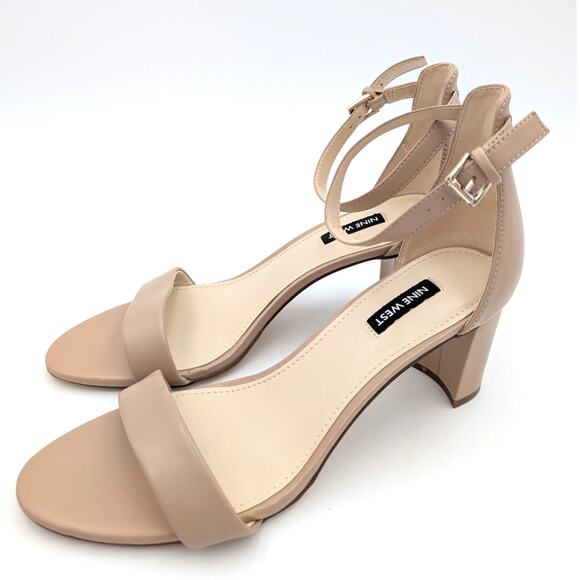 Nine West Pruce Ankle Strap Block Heel Sandals Natural Leather Size US9.5 EU40 - Picture 1 of 12